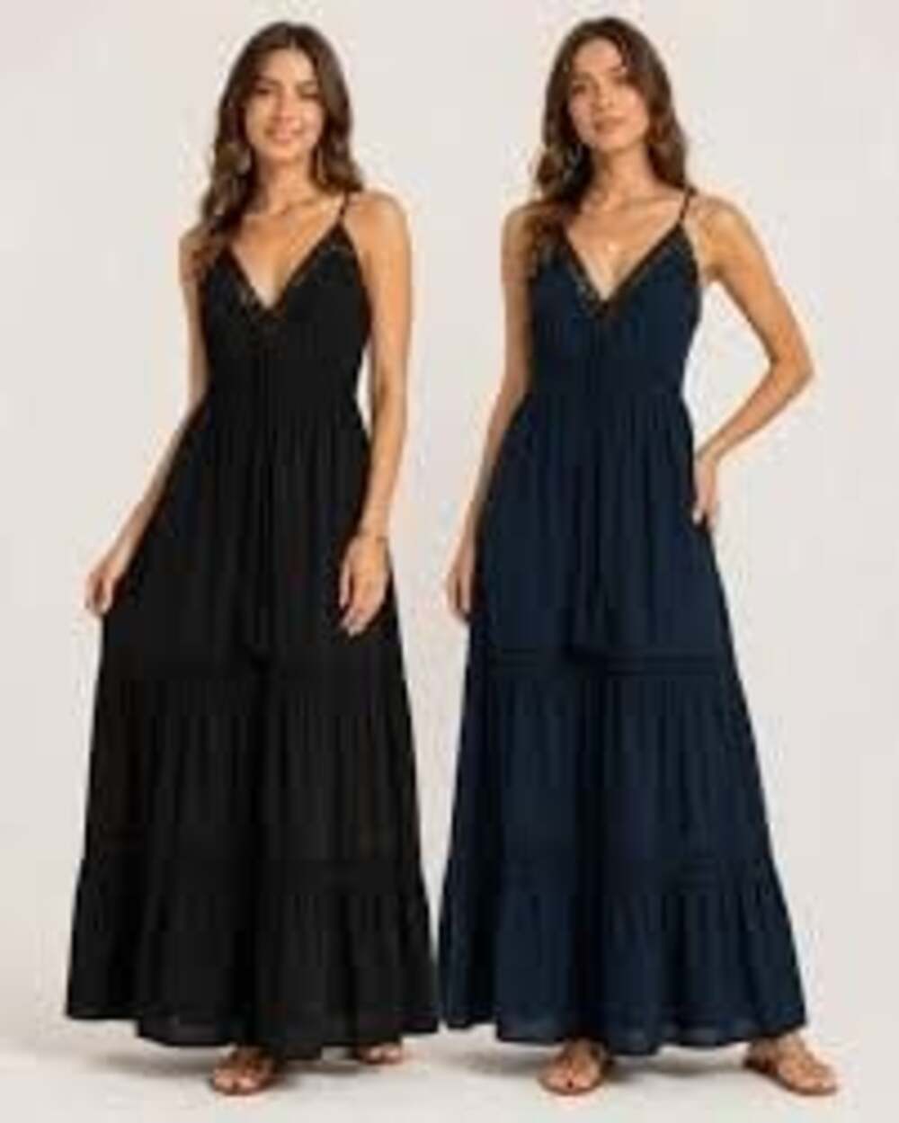 Antonio Melani Sleeveless V-Neck Navy blue Tiered Ruffle Maxi Dress Sz 10
